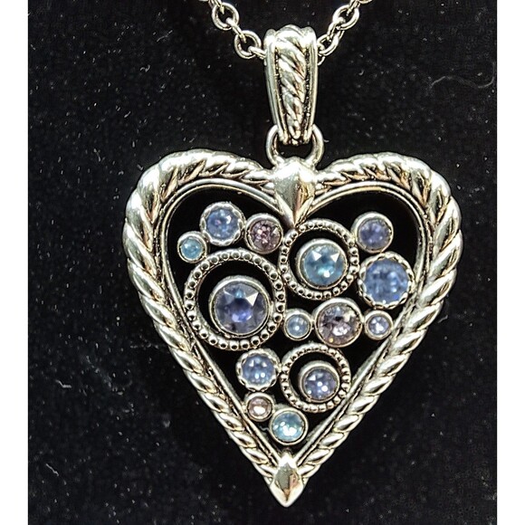 Brighton Halo Heart Necklace Handset Crystals Blues Purples 16-18" Statement - Picture 1 of 8